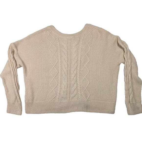 Cabi Long Sleeve Cropped Cable Knit Cream Sweater Size Large - Picture 3 of 7